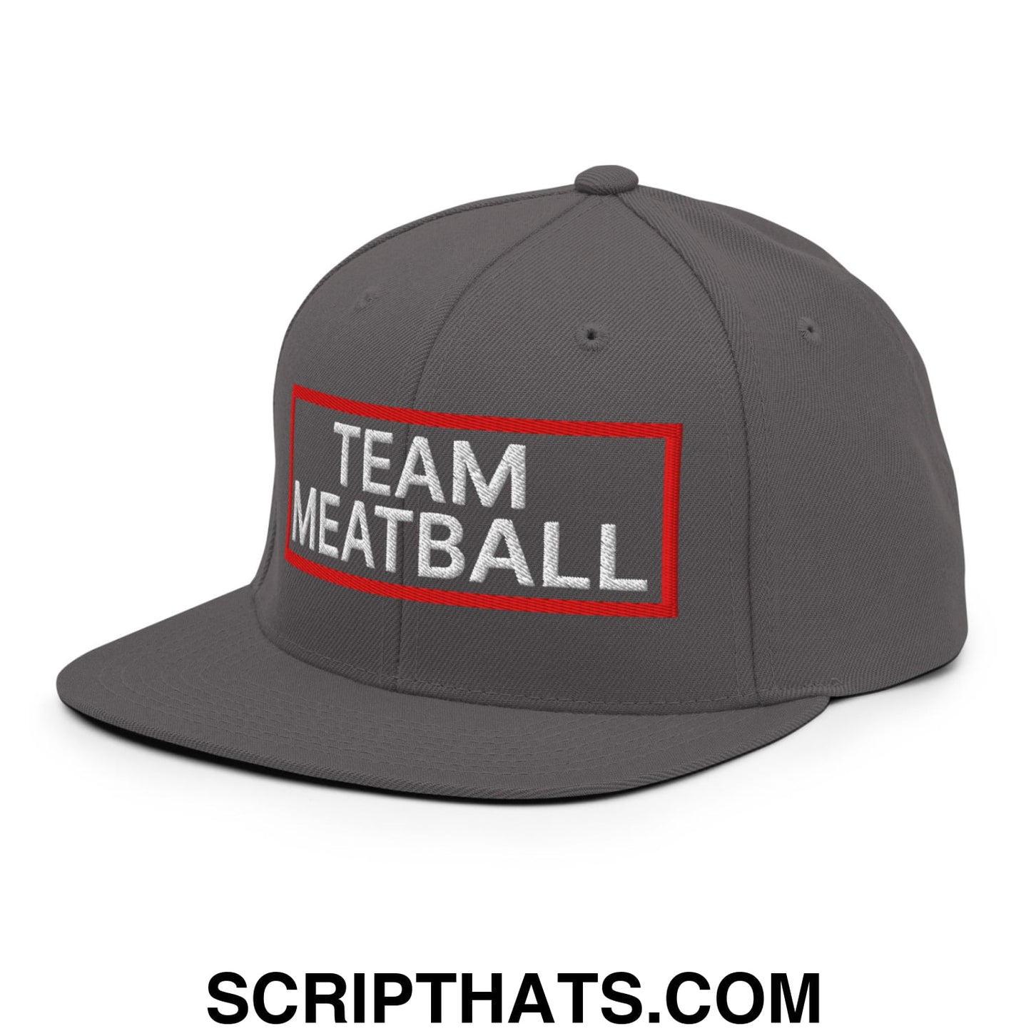 Team Meatball Embroidered Flat Brim Bill Snapback Hat Dark Grey