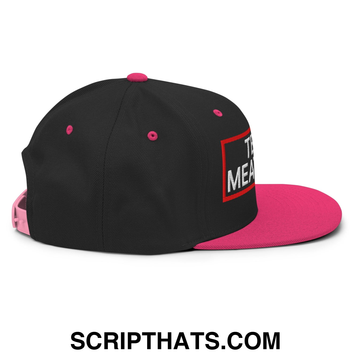 Team Meatball Embroidered Flat Brim Bill Snapback Hat Black Neon Pink