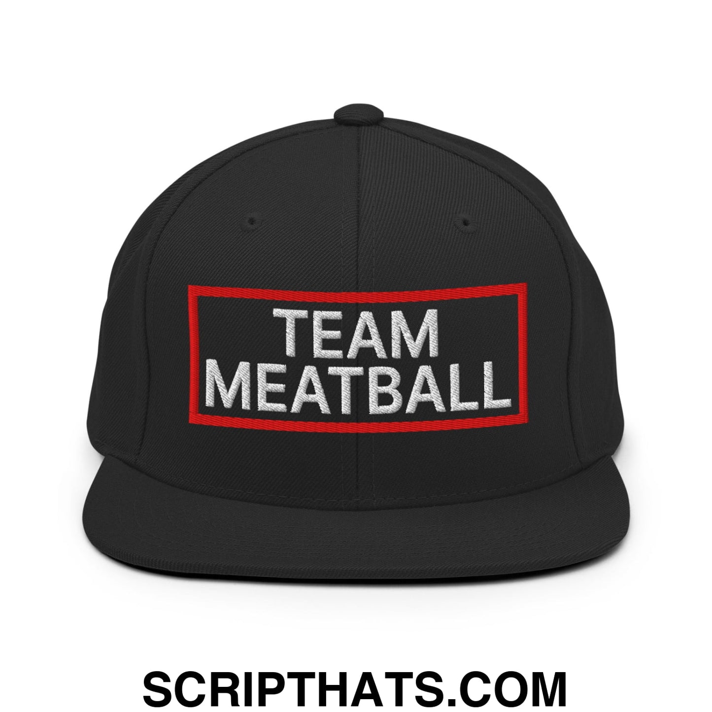 Team Meatball Embroidered Flat Brim Bill Snapback Hat Black