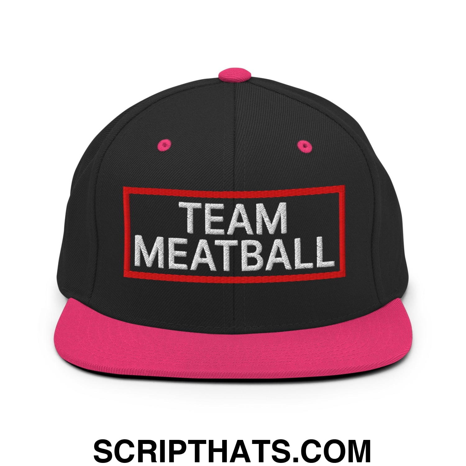 Team Meatball Embroidered Flat Brim Bill Snapback Hat Black Neon Pink