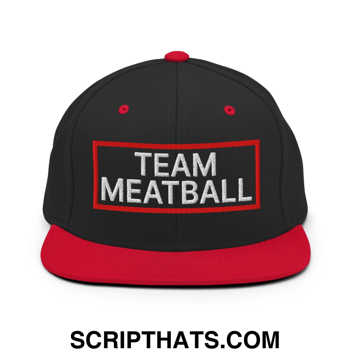 Team Meatball Embroidered Flat Brim Bill Snapback Hat Black Red