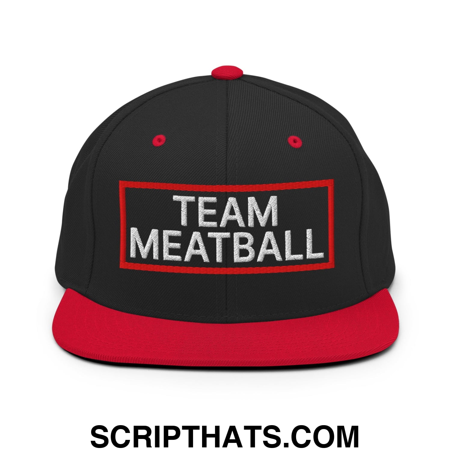 Team Meatball Embroidered Flat Brim Bill Snapback Hat Black Red