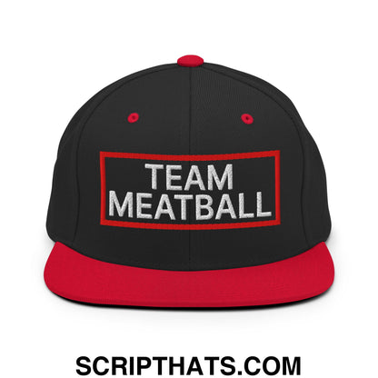 Team Meatball Embroidered Flat Brim Bill Snapback Hat Black Red