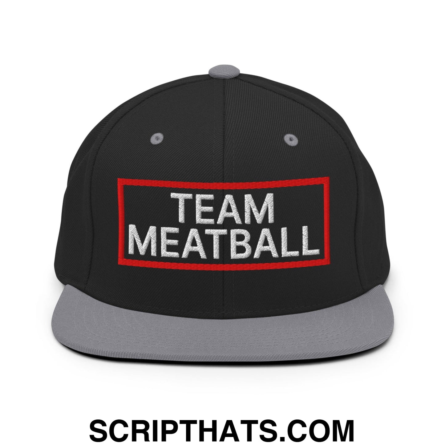 Team Meatball Embroidered Flat Brim Bill Snapback Hat Black Silver