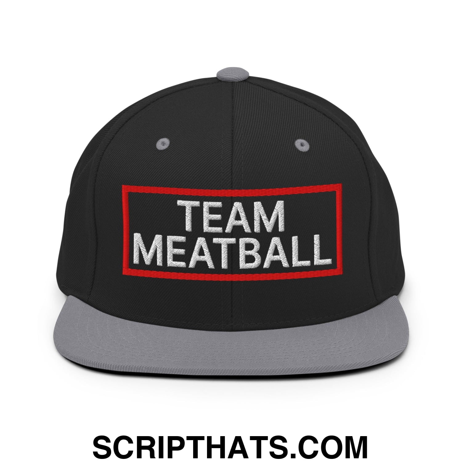 Team Meatball Embroidered Flat Brim Bill Snapback Hat Black Silver