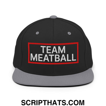 Team Meatball Embroidered Flat Brim Bill Snapback Hat Black Silver