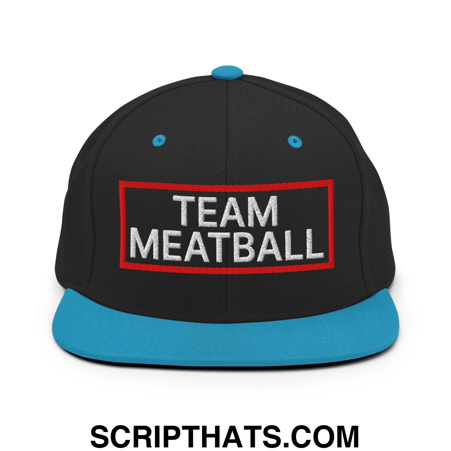 Team Meatball Embroidered Flat Brim Bill Snapback Hat Black Teal