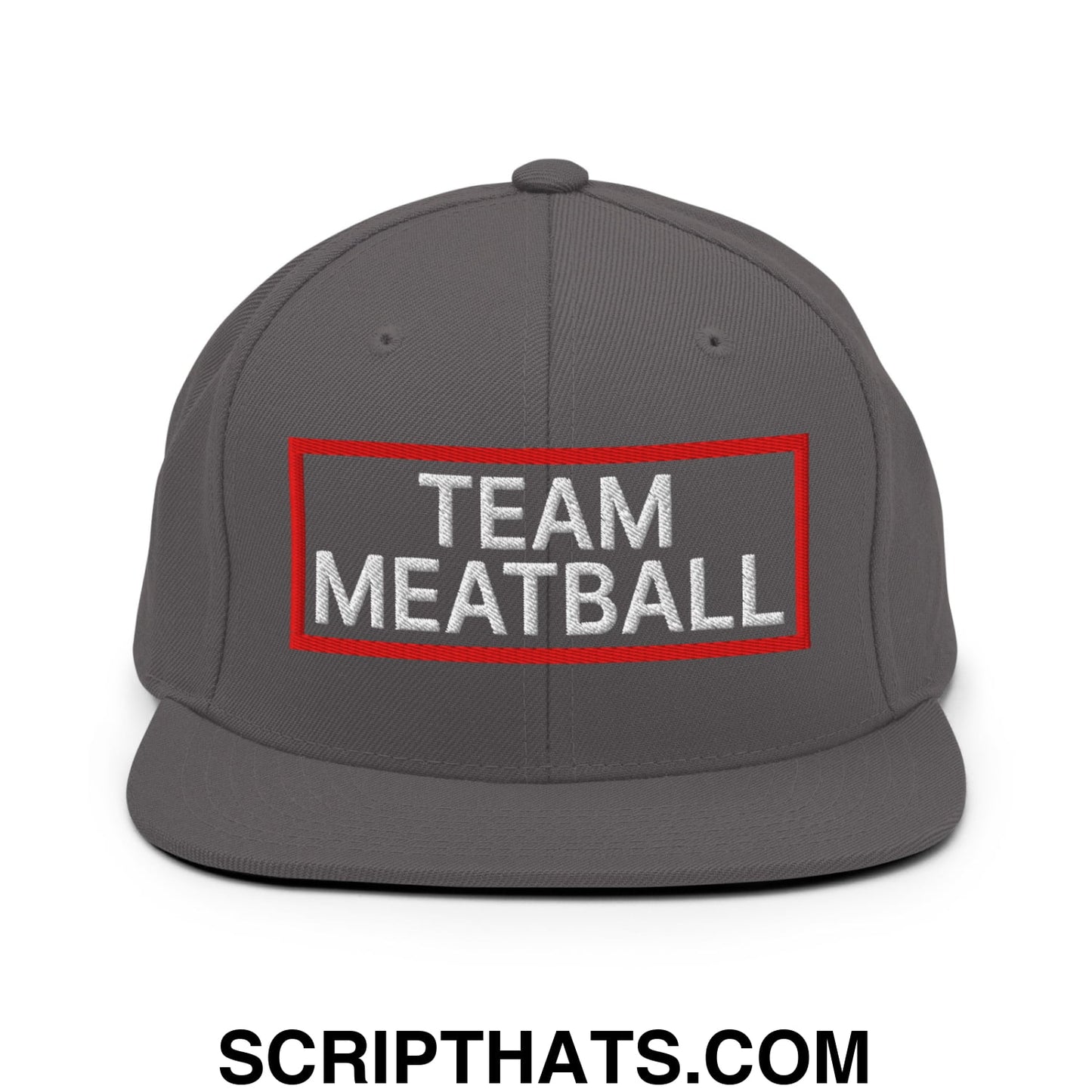 Team Meatball Embroidered Flat Brim Bill Snapback Hat Dark Grey