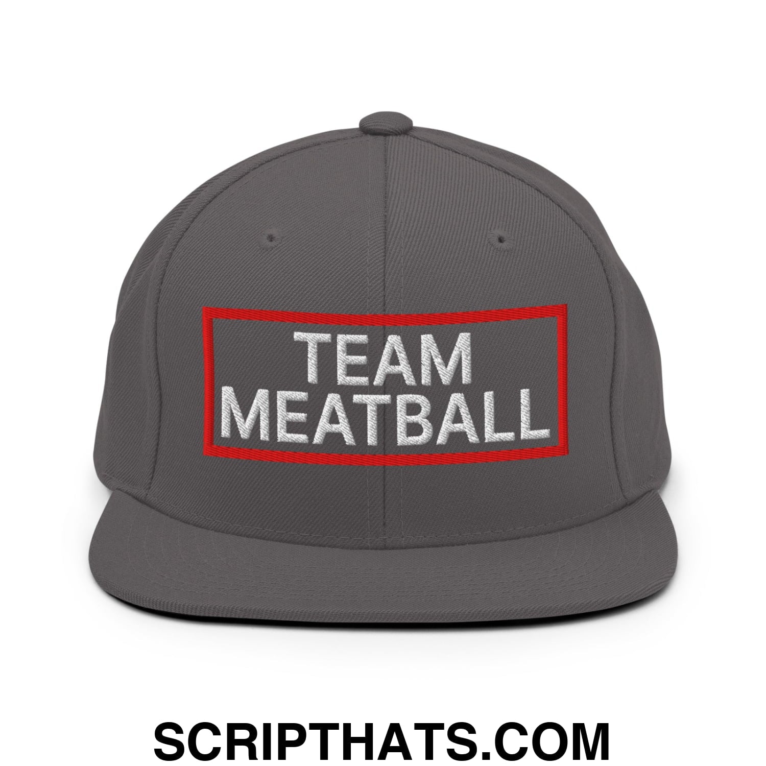 Team Meatball Embroidered Flat Brim Bill Snapback Hat Dark Grey