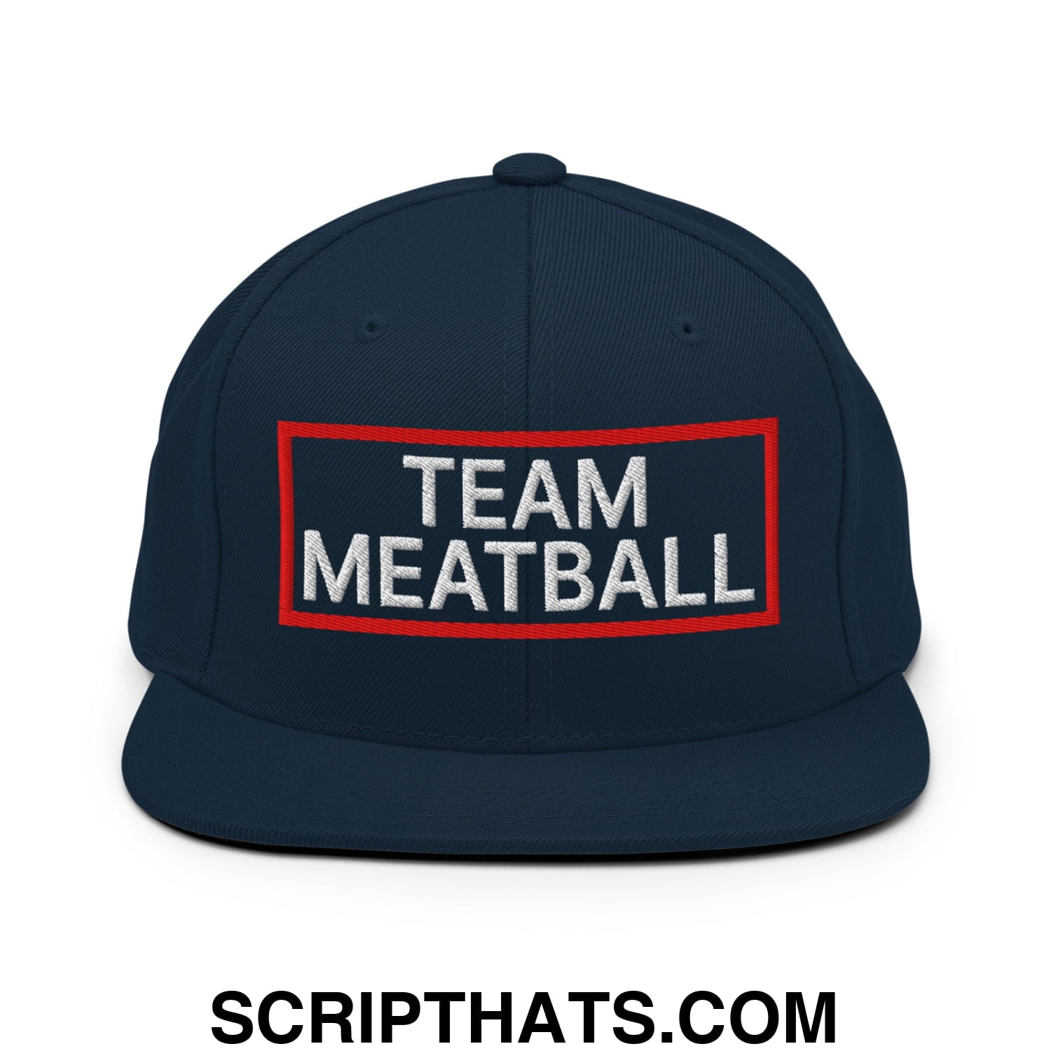 Team Meatball Embroidered Flat Brim Bill Snapback Hat Dark Navy