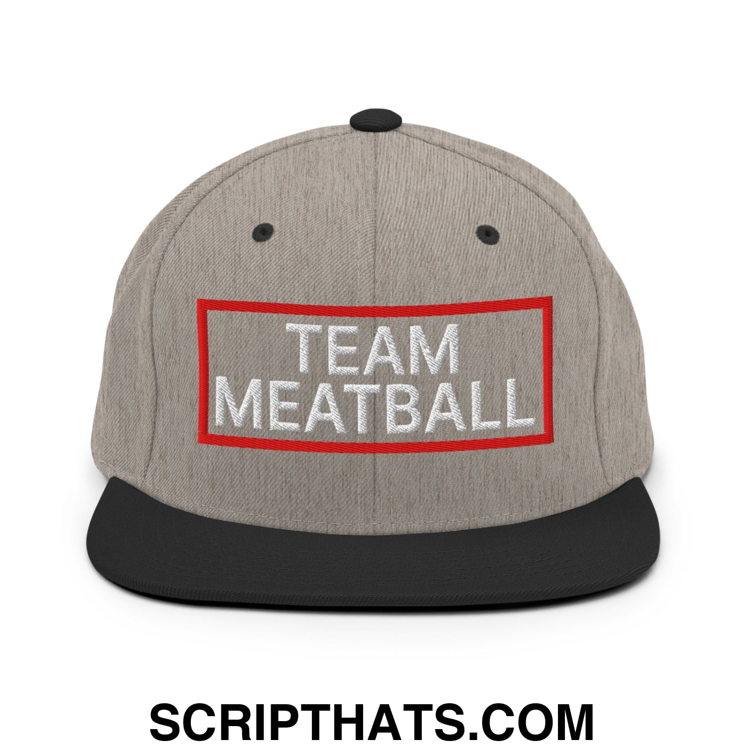 Team Meatball Embroidered Flat Brim Bill Snapback Hat Heather Black