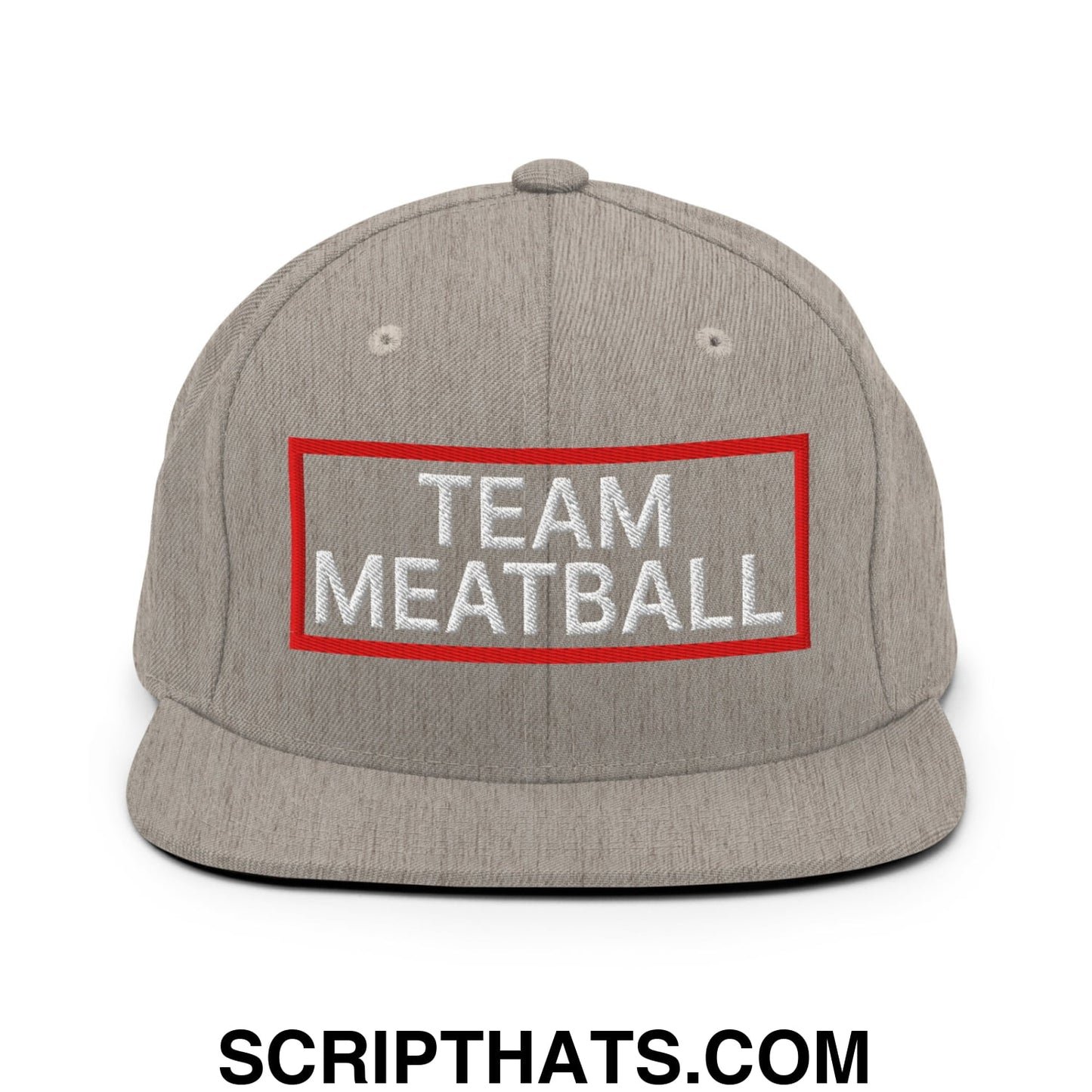 Team Meatball Embroidered Flat Brim Bill Snapback Hat Heather Grey