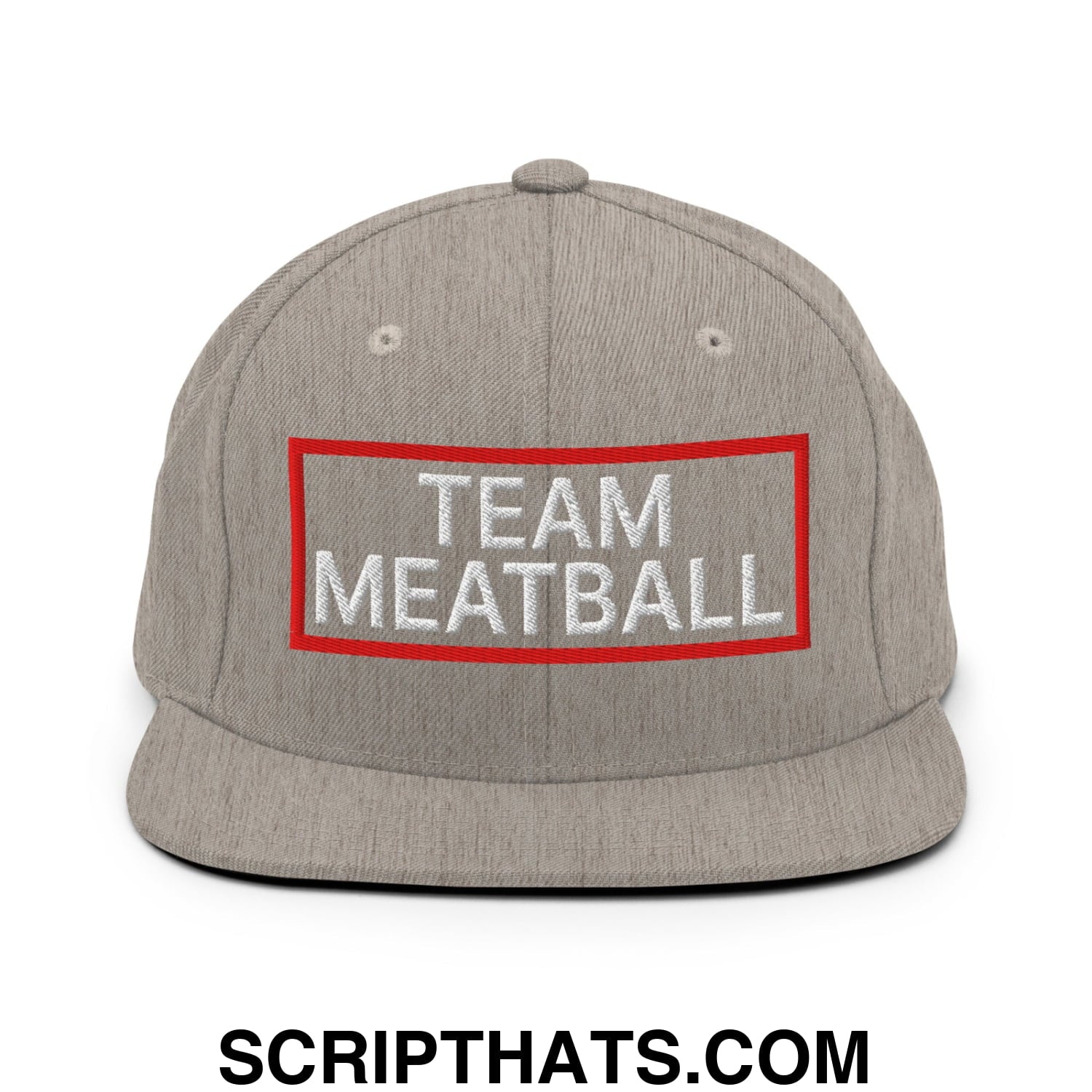 Team Meatball Embroidered Flat Brim Bill Snapback Hat Heather Grey
