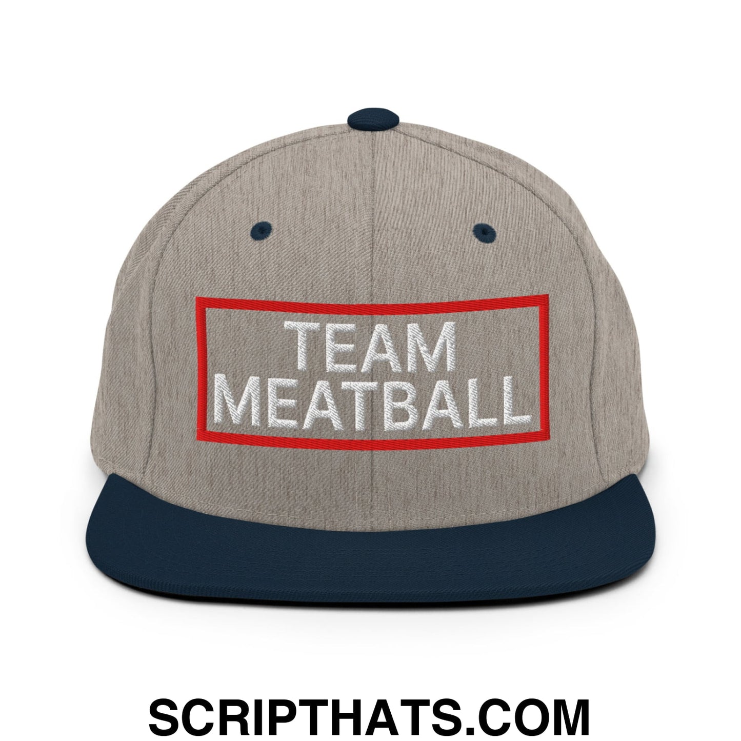 Team Meatball Embroidered Flat Brim Bill Snapback Hat Heather Grey Navy