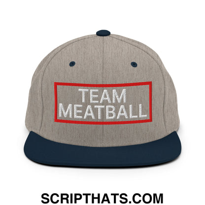 Team Meatball Embroidered Flat Brim Bill Snapback Hat Heather Grey Navy