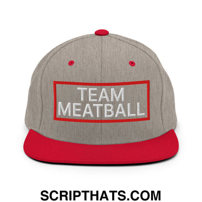 Team Meatball Embroidered Flat Brim Bill Snapback Hat Heather Grey Red