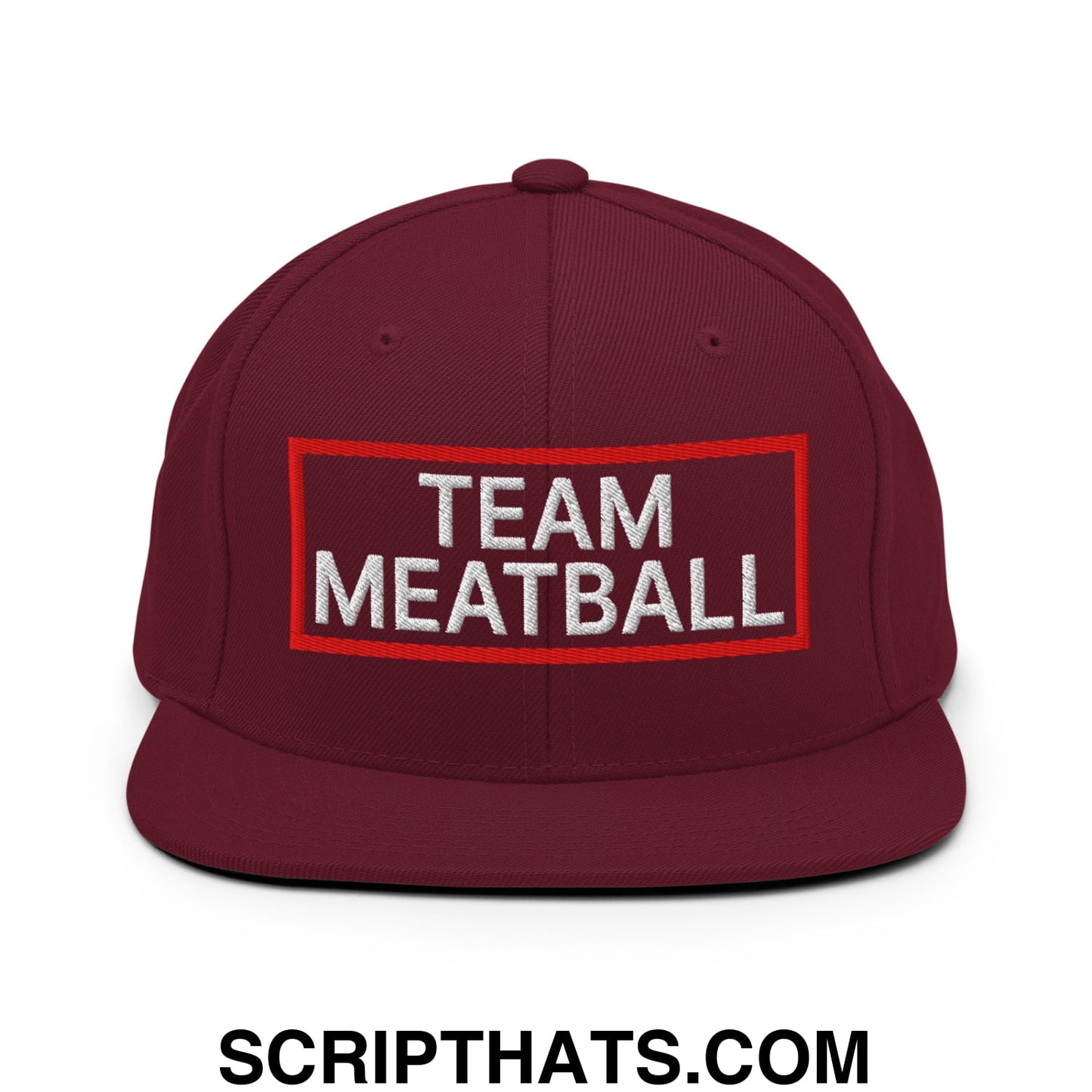 Team Meatball Embroidered Flat Brim Bill Snapback Hat Maroon