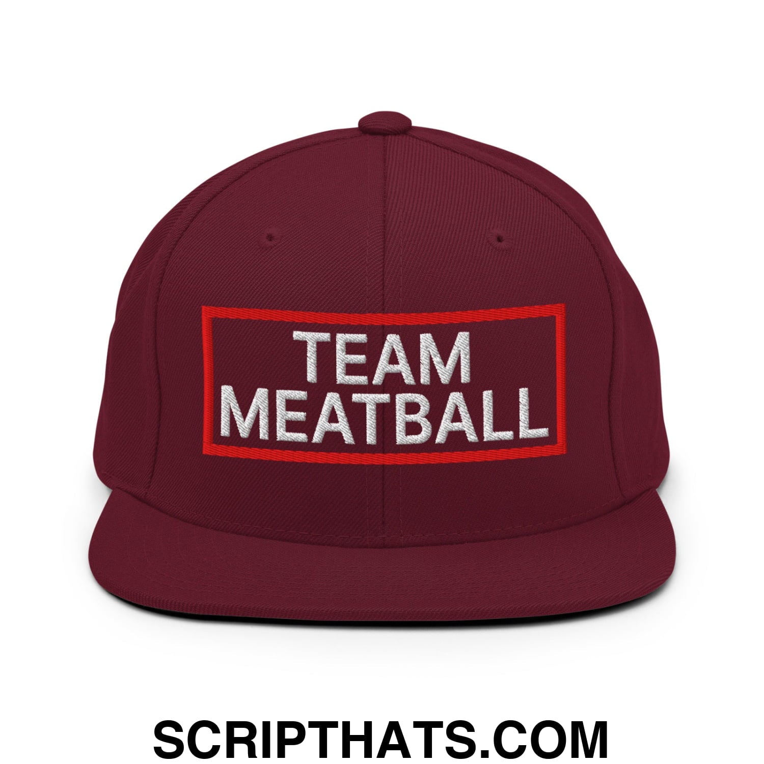 Team Meatball Embroidered Flat Brim Bill Snapback Hat Maroon