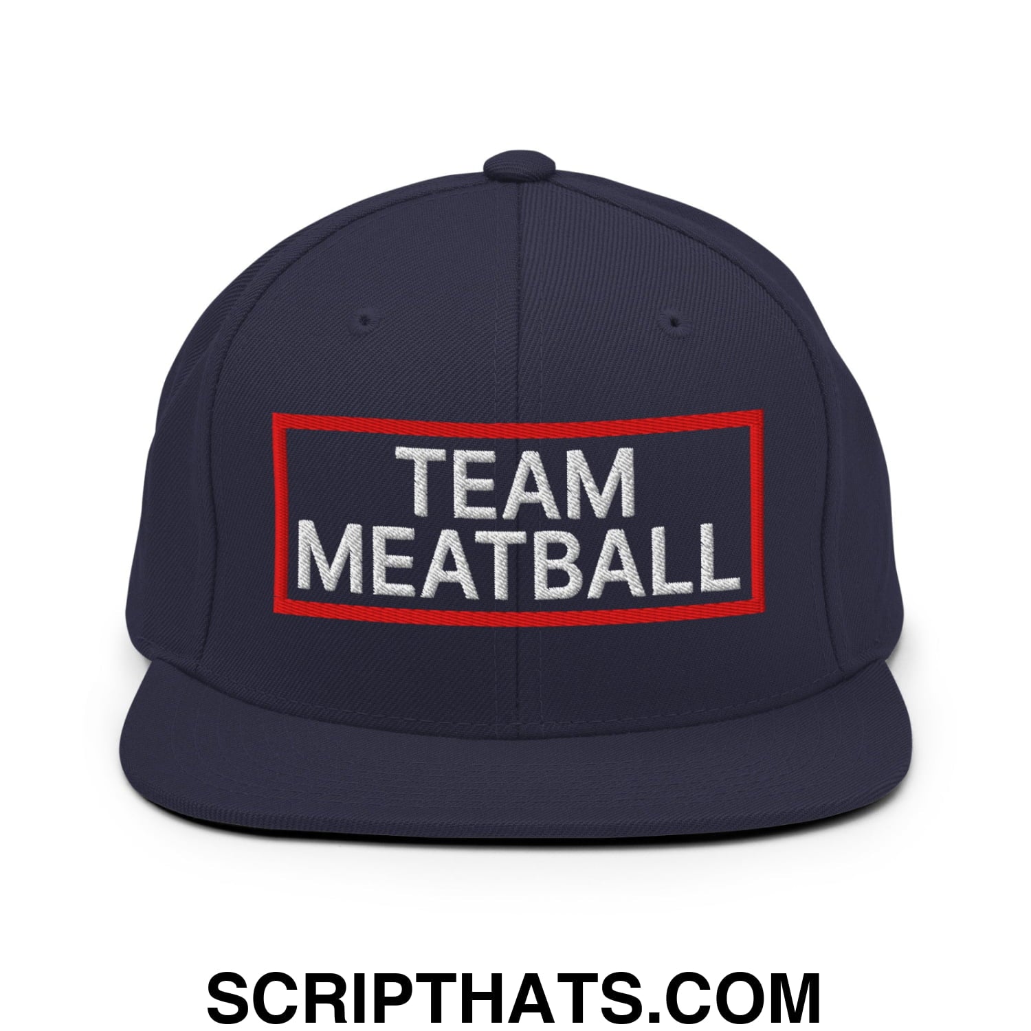 Team Meatball Embroidered Flat Brim Bill Snapback Hat Navy