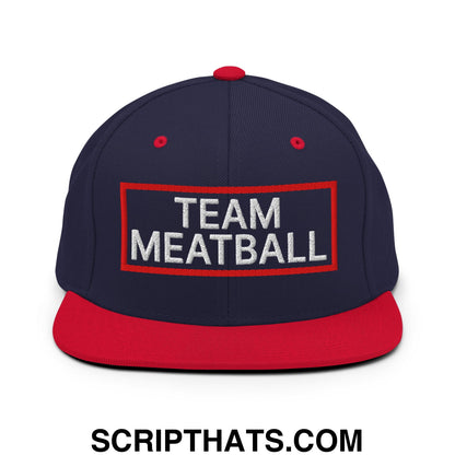 Team Meatball Embroidered Flat Brim Bill Snapback Hat Navy Red