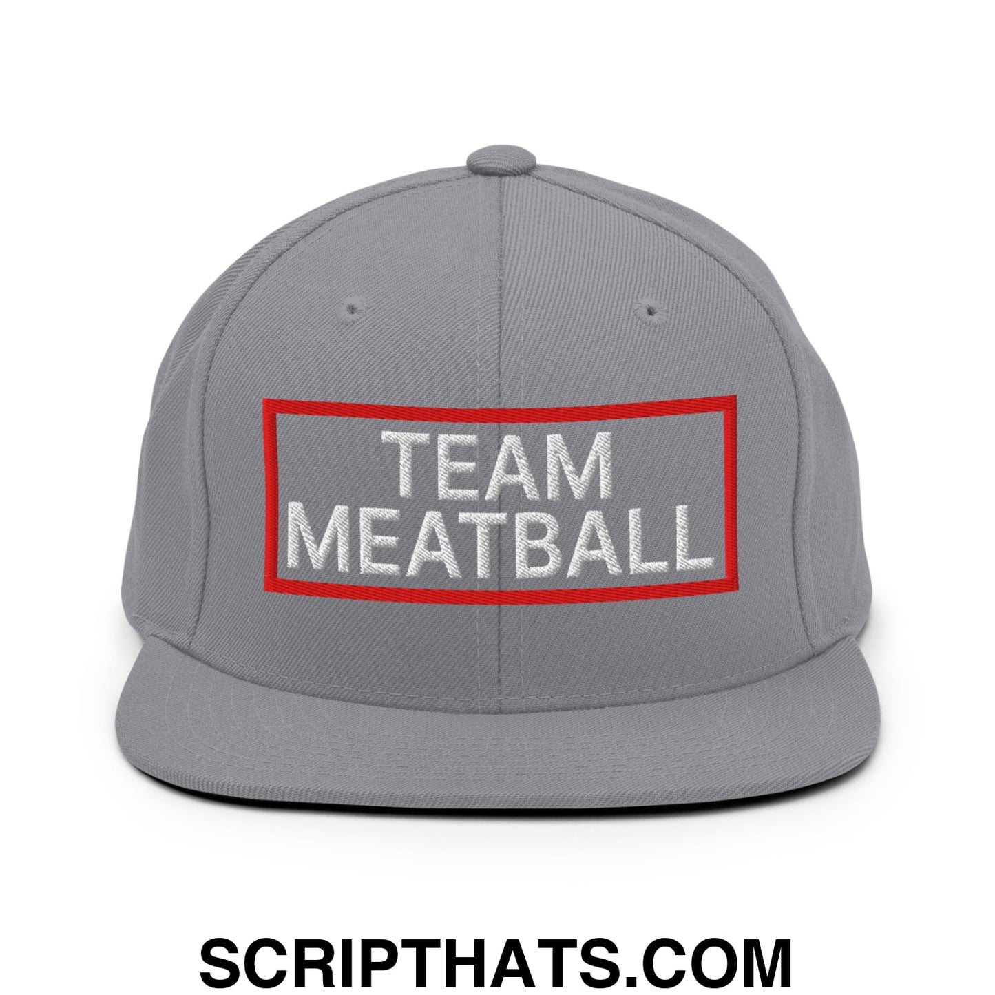 Team Meatball Embroidered Flat Brim Bill Snapback Hat Silver