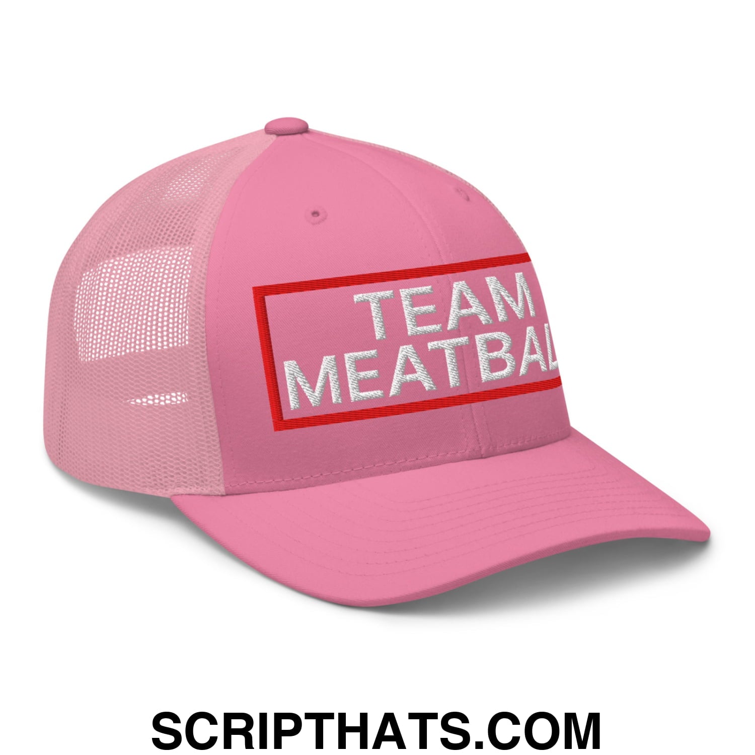 Team Meatball Embroidered Mesh Trucker Hat Pink