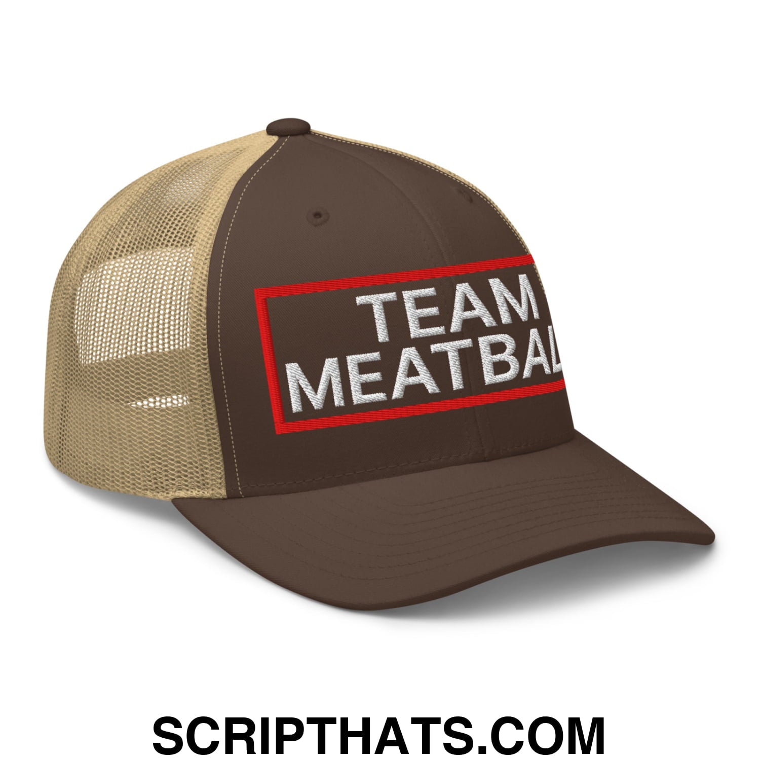 Team Meatball Embroidered Mesh Trucker Hat Brown Khaki