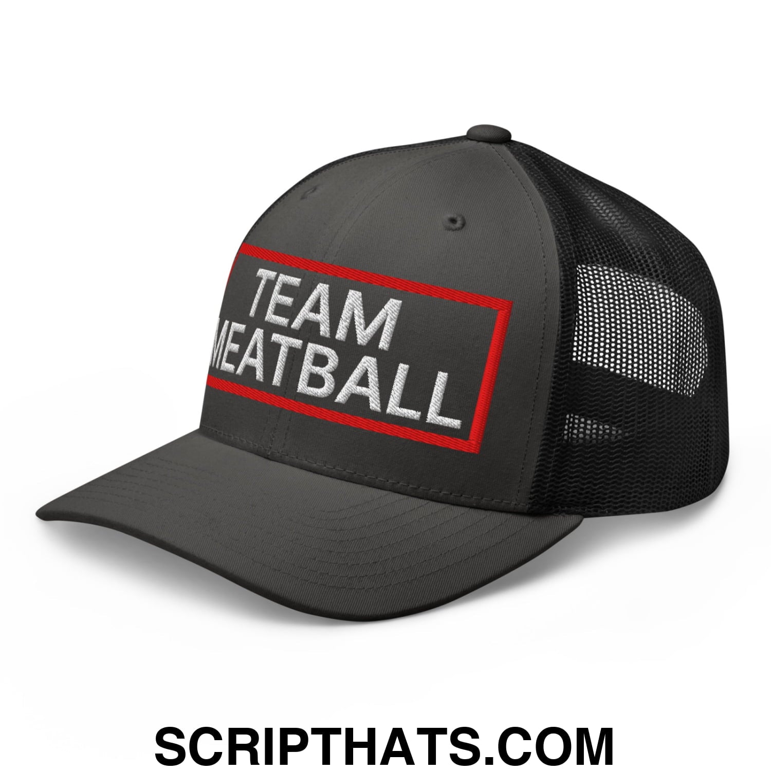Team Meatball Embroidered Mesh Trucker Hat Charcoal Black