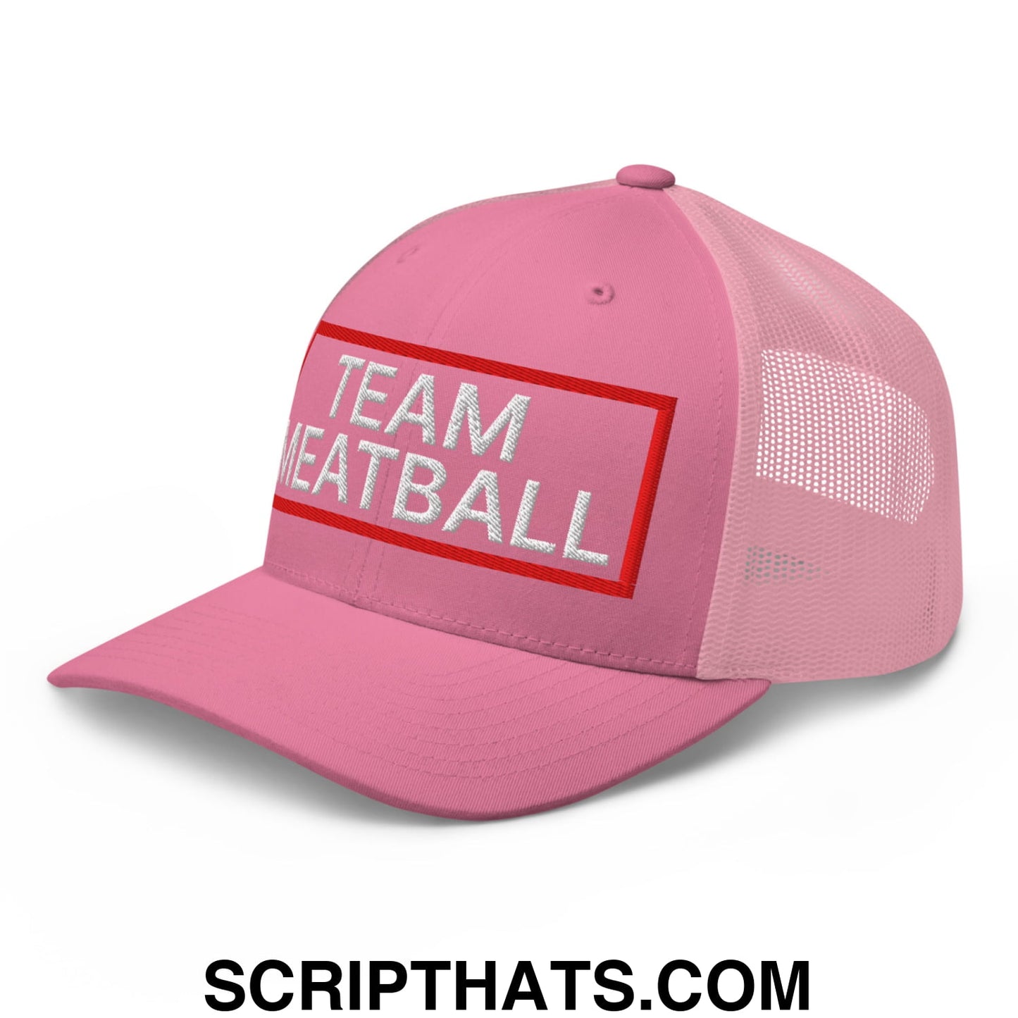 Team Meatball Embroidered Mesh Trucker Hat Pink