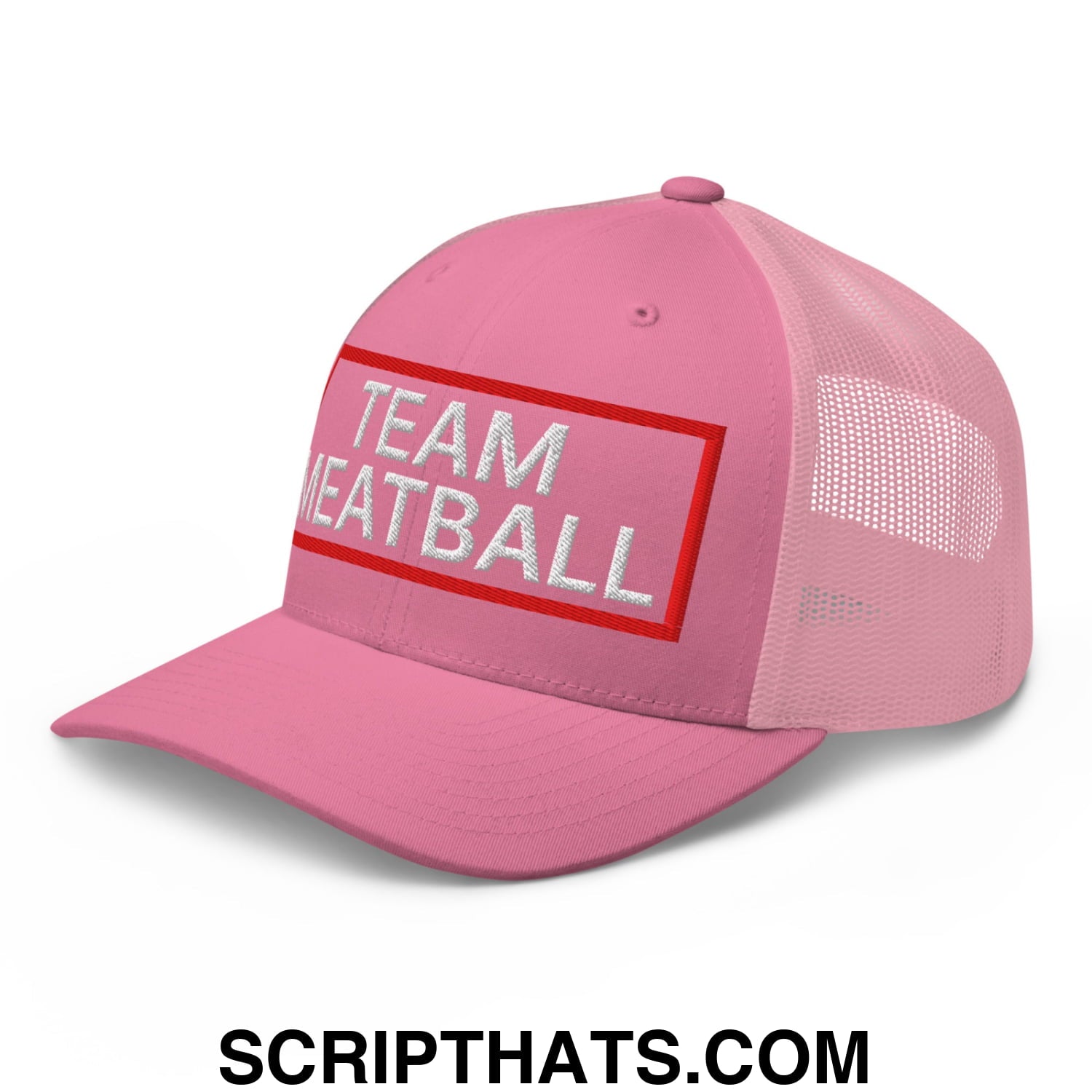 Team Meatball Embroidered Mesh Trucker Hat Pink