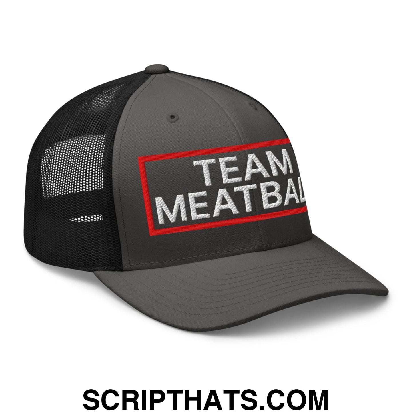 Team Meatball Embroidered Mesh Trucker Hat Charcoal Black