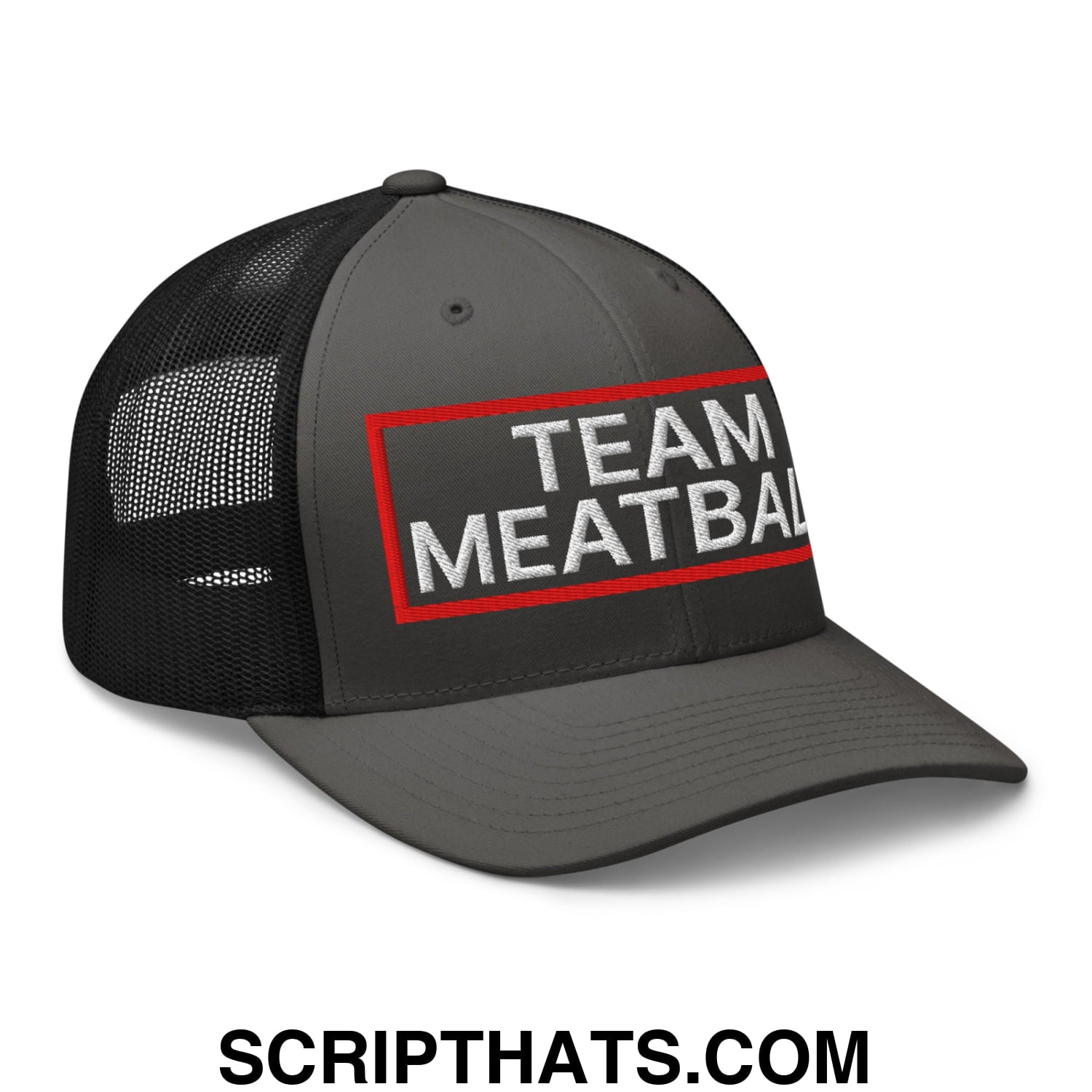 Team Meatball Embroidered Mesh Trucker Hat Charcoal Black