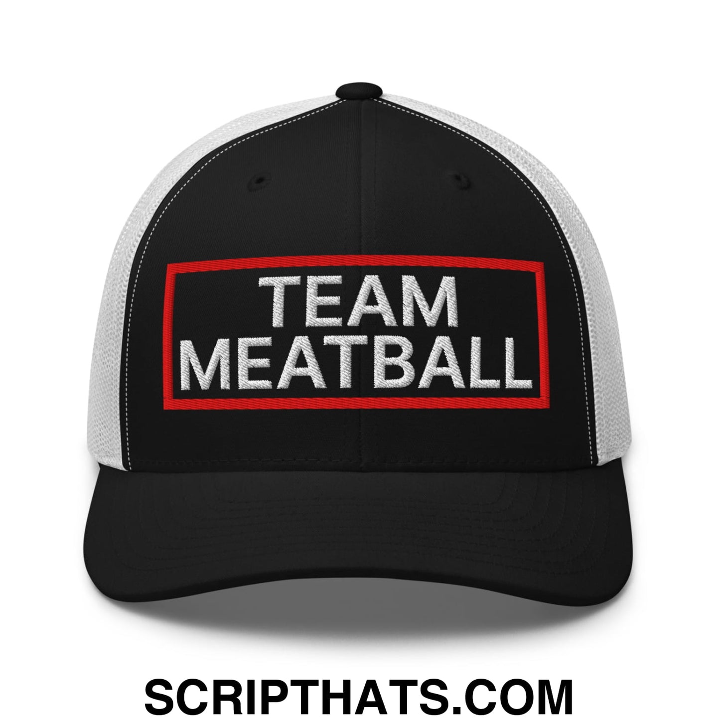 Team Meatball Embroidered Mesh Trucker Hat Black White