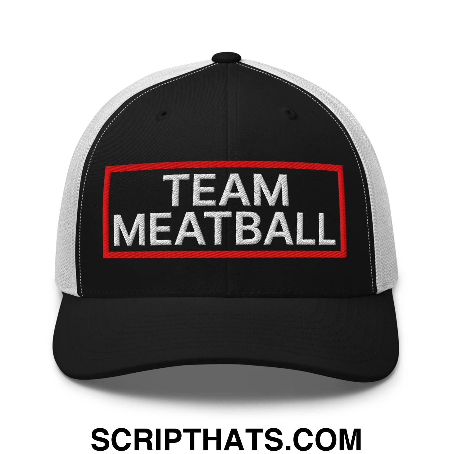 Team Meatball Embroidered Mesh Trucker Hat Black White