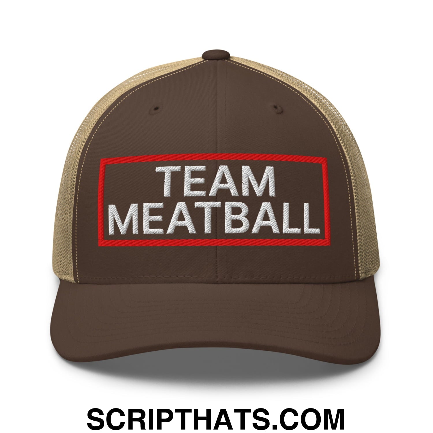 Team Meatball Embroidered Mesh Trucker Hat Brown Khaki