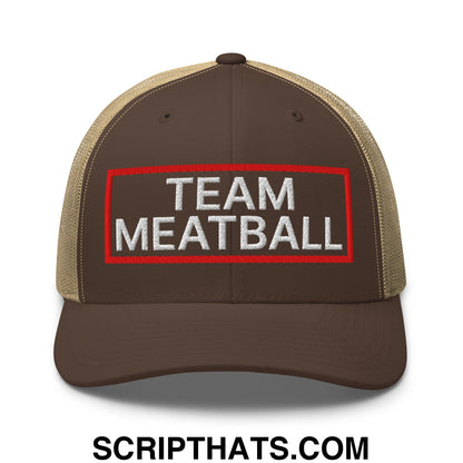 Team Meatball Embroidered Mesh Trucker Hat Brown Khaki