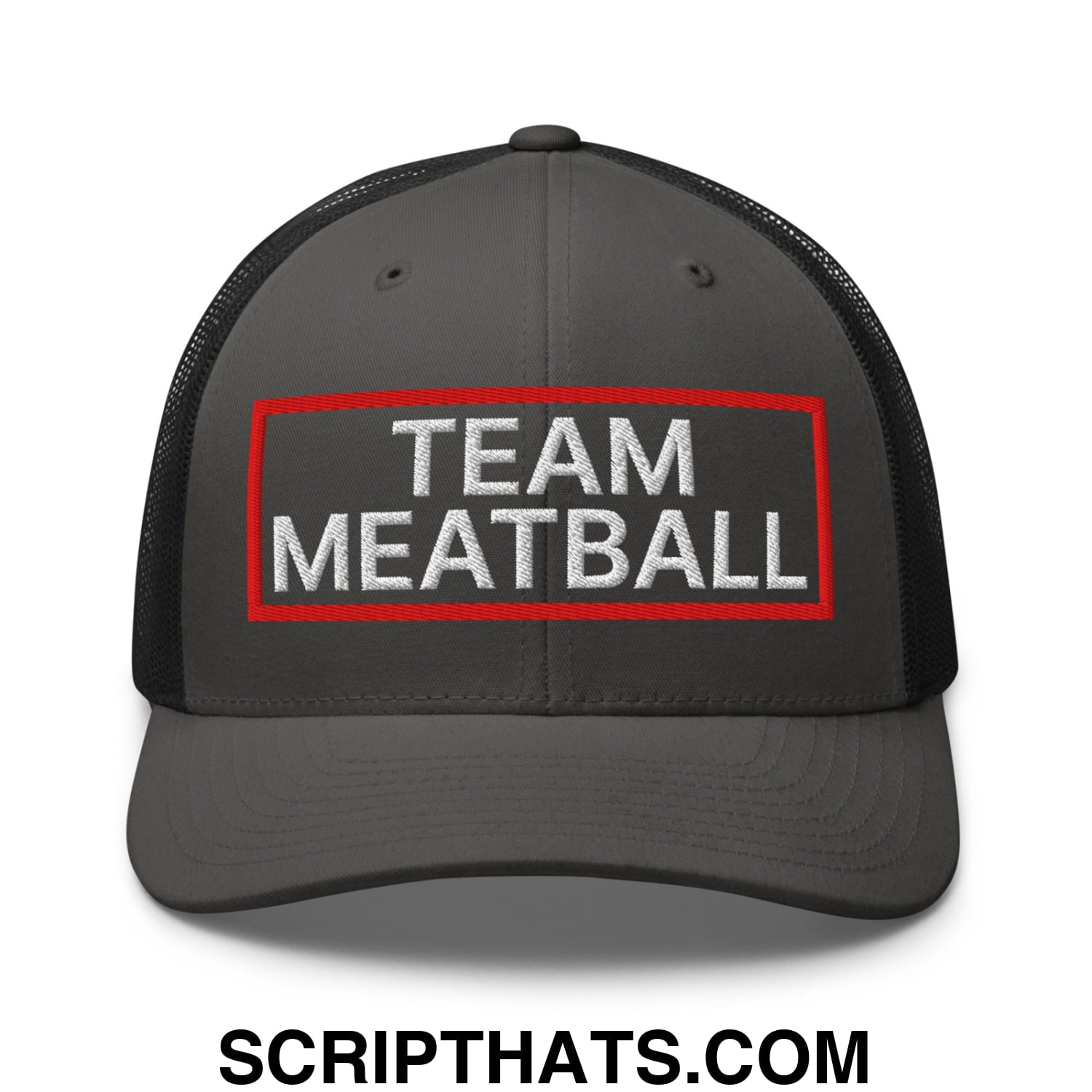 Team Meatball Embroidered Mesh Trucker Hat Charcoal Black