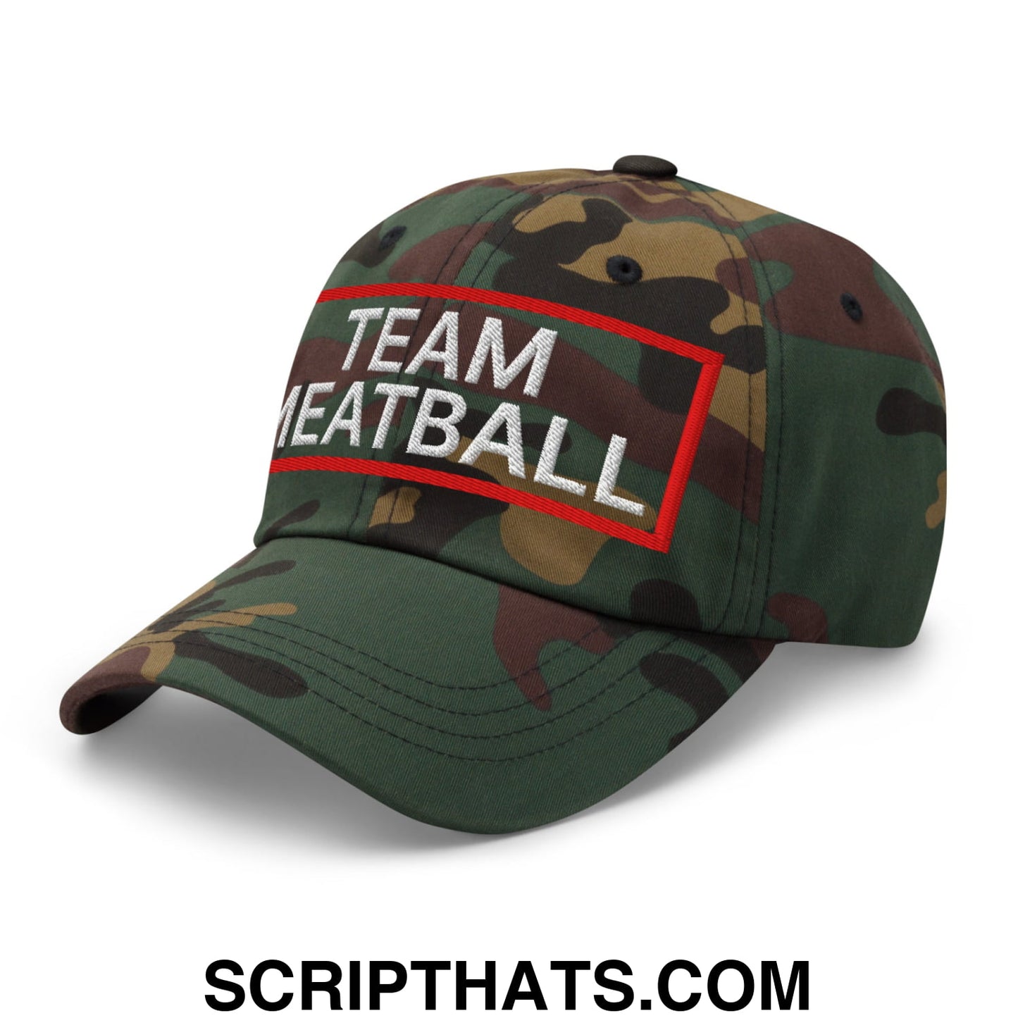 Team Meatball Embroidered Unstructured Dad Hat Green Camo