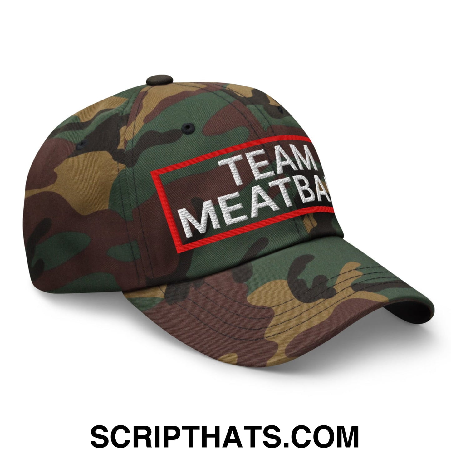 Team Meatball Embroidered Unstructured Dad Hat Green Camo