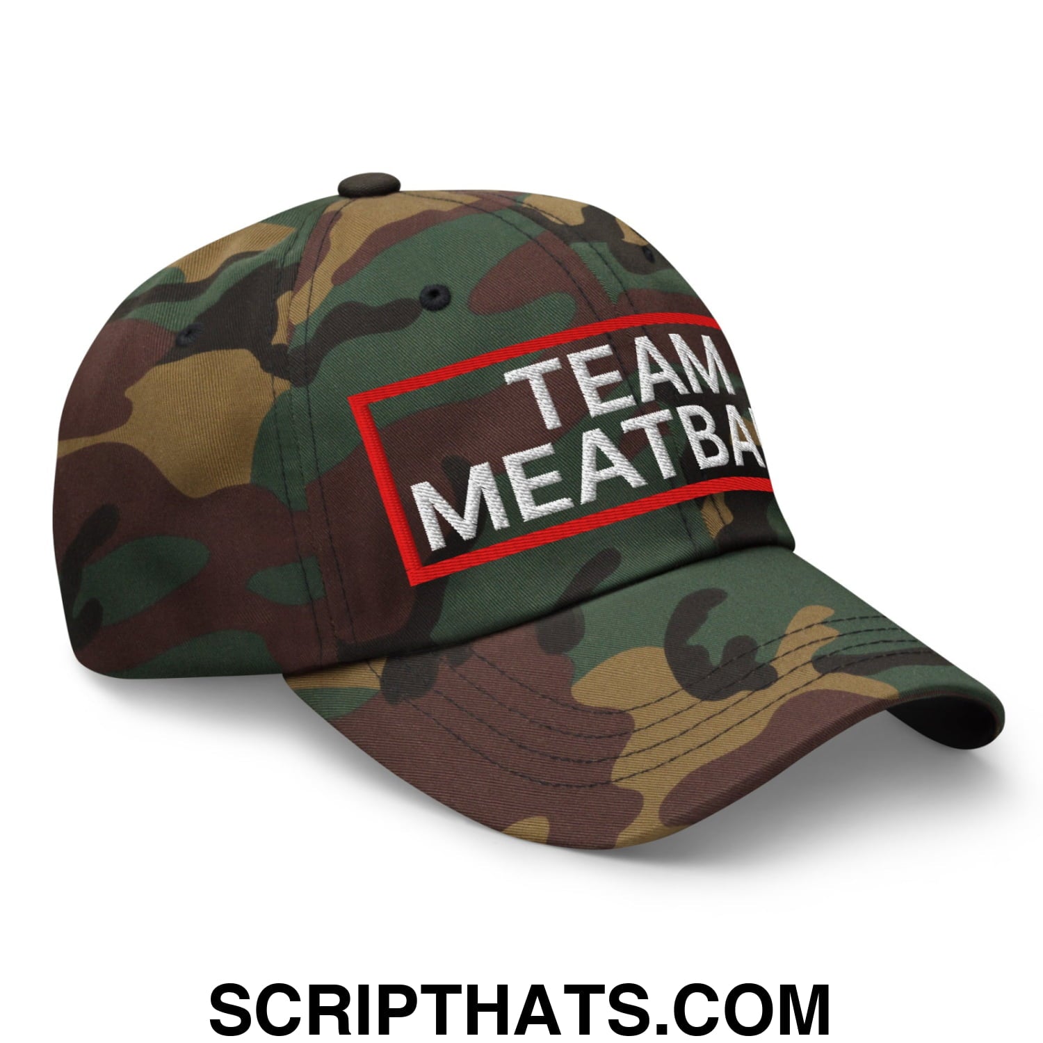 Team Meatball Embroidered Unstructured Dad Hat Green Camo