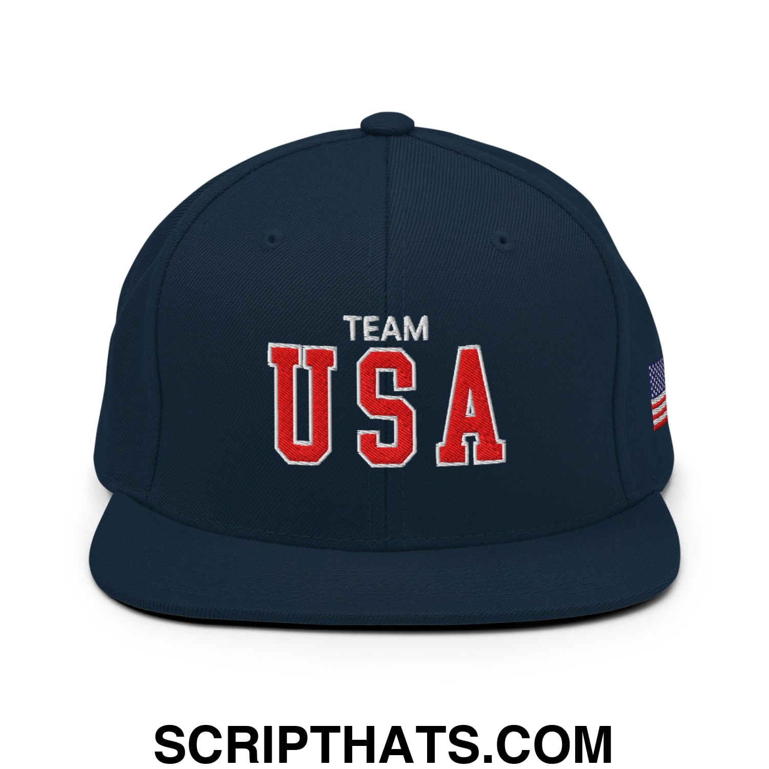 Team USA Embroidered Flat Bill Brim Snapback Hat Dark Navy