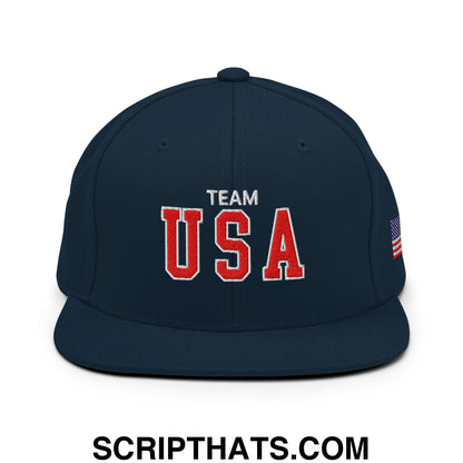 Team USA Embroidered Flat Bill Brim Snapback Hat Dark Navy