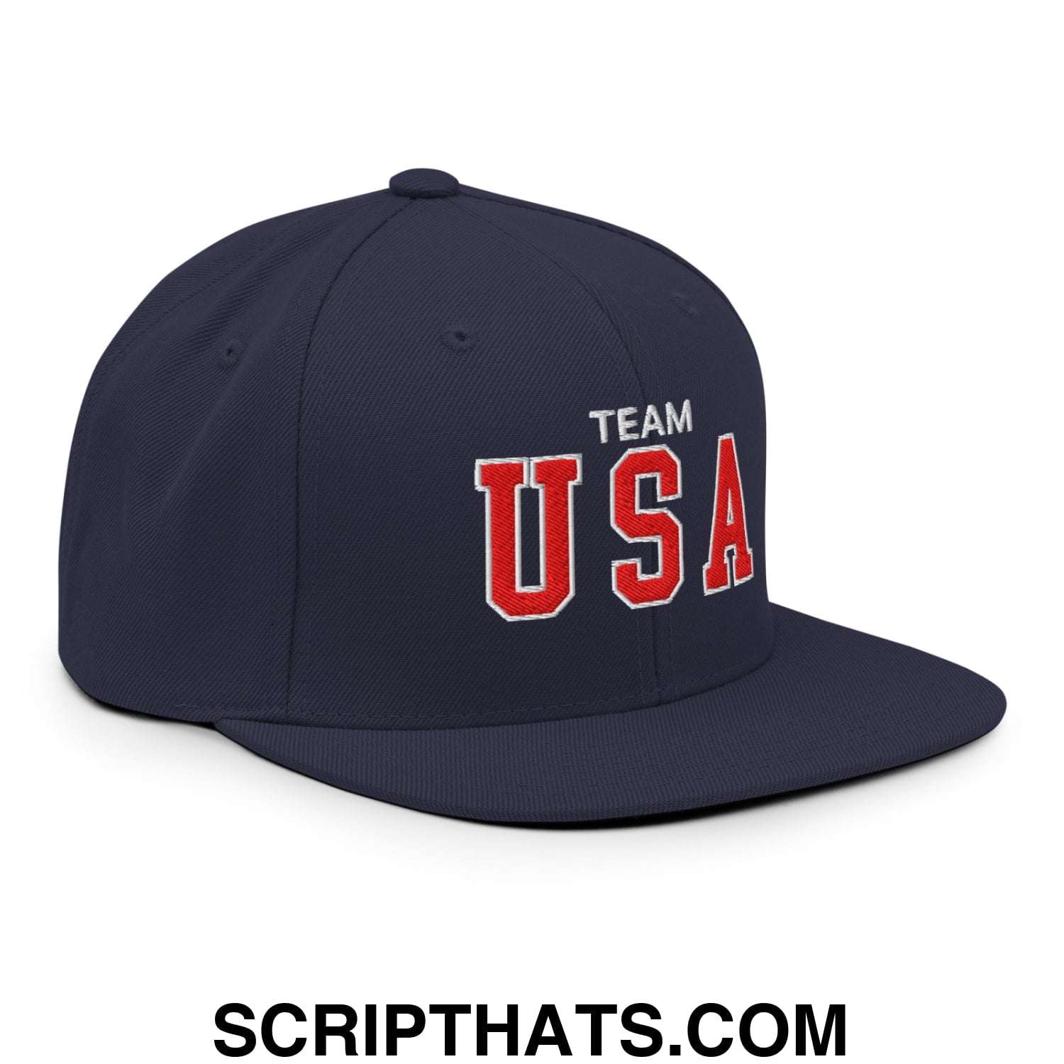 Team USA Embroidered Flat Bill Brim Snapback Hat Navy