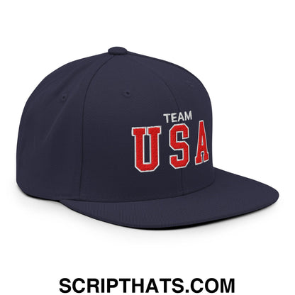 Team USA Embroidered Flat Bill Brim Snapback Hat Navy