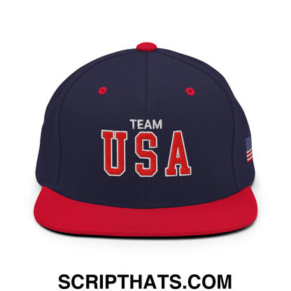 Team USA Embroidered Flat Bill Brim Snapback Hat Navy Red