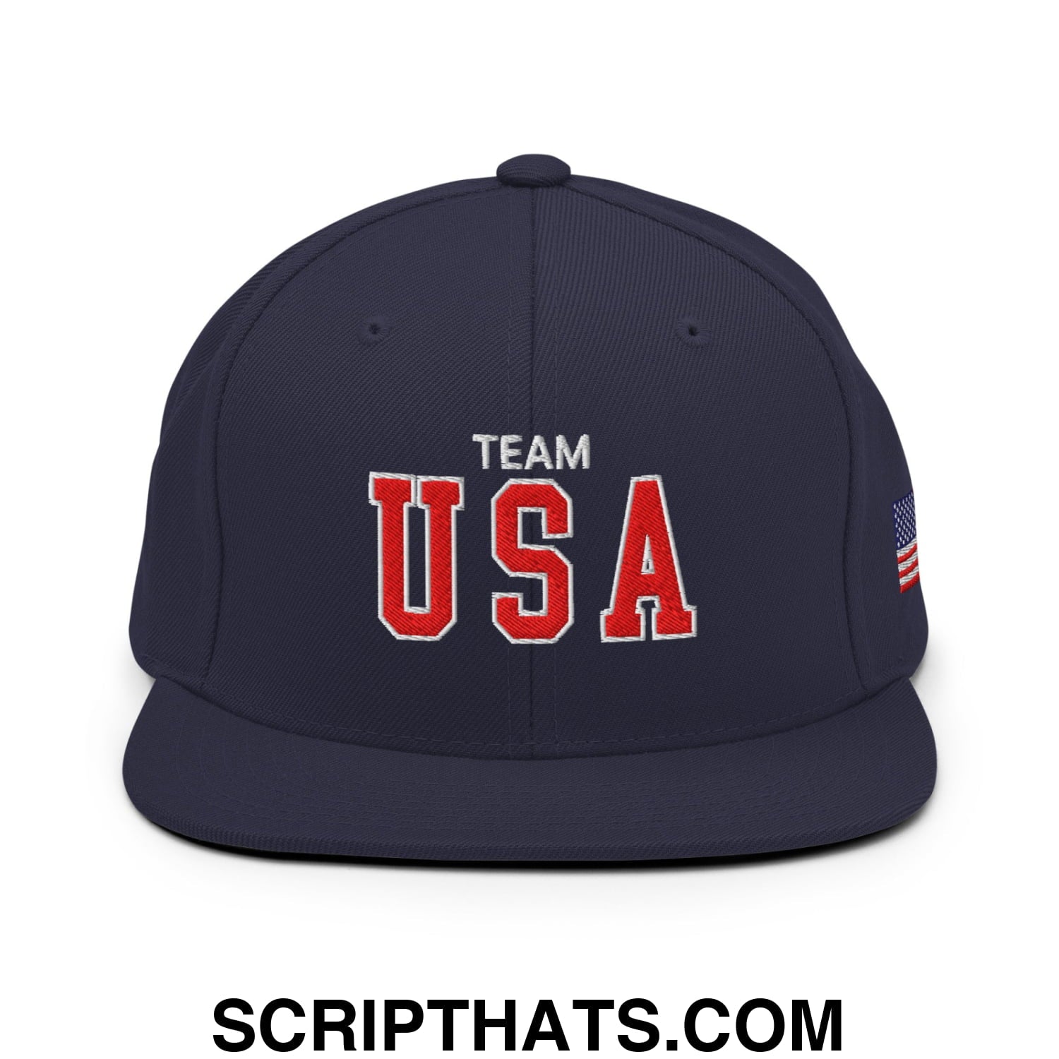 Team USA Embroidered Flat Bill Brim Snapback Hat Navy