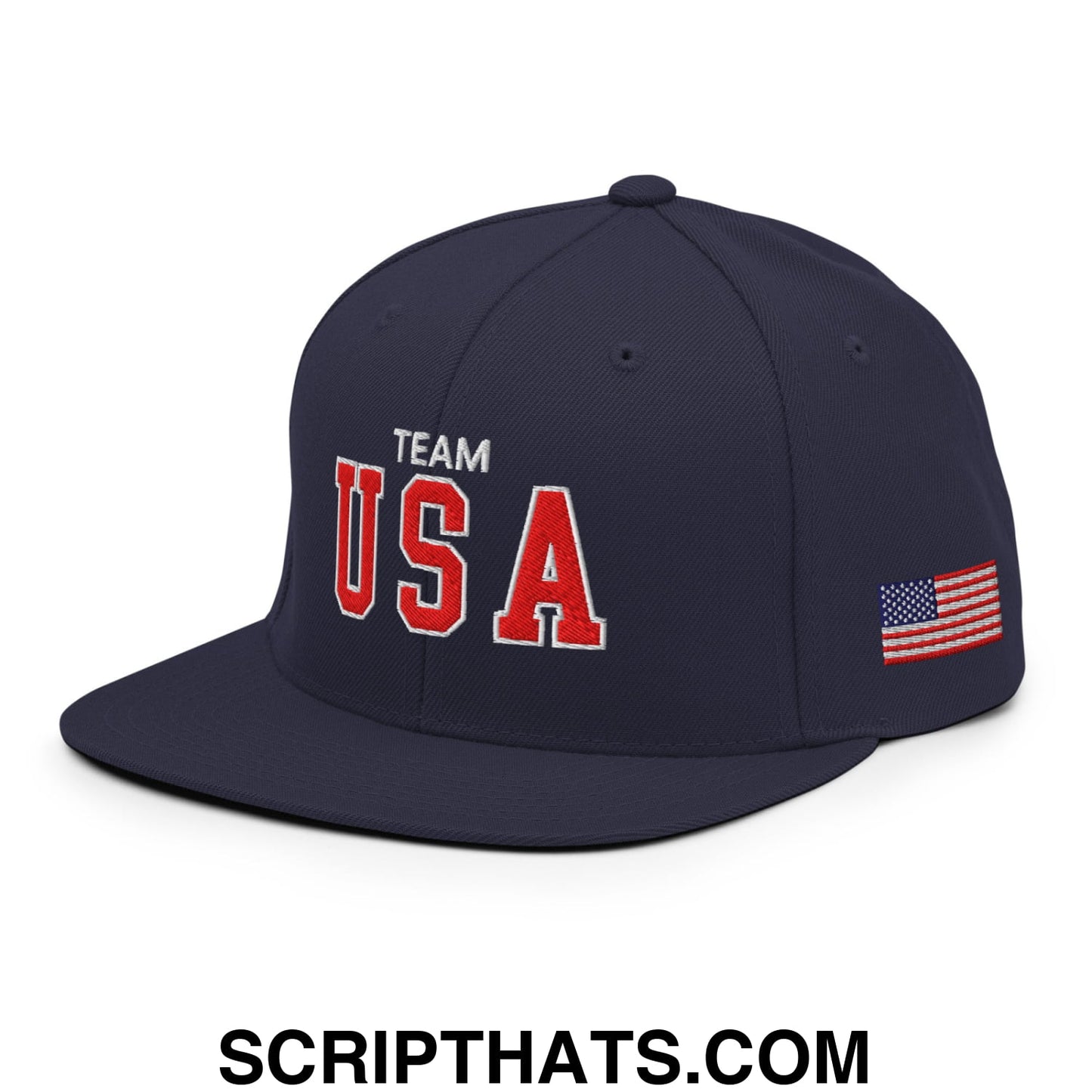 Team USA Embroidered Flat Bill Brim Snapback Hat Navy