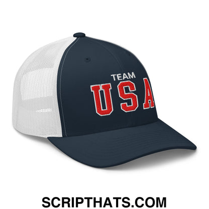 Team USA Embroidered Mesh Trucker Hat Navy White