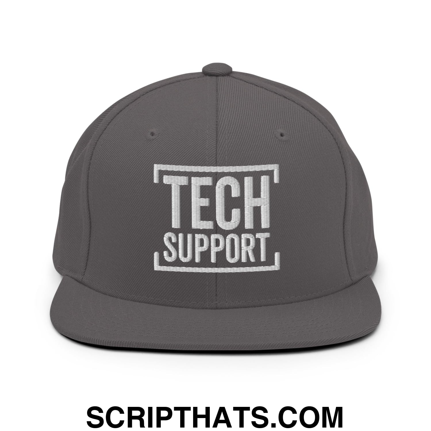 Tech Support Embroidered Flat Bill Brim Snapback Hat Dark Grey