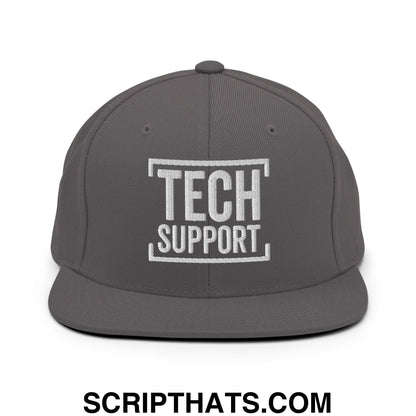 Tech Support Embroidered Flat Bill Brim Snapback Hat Dark Grey
